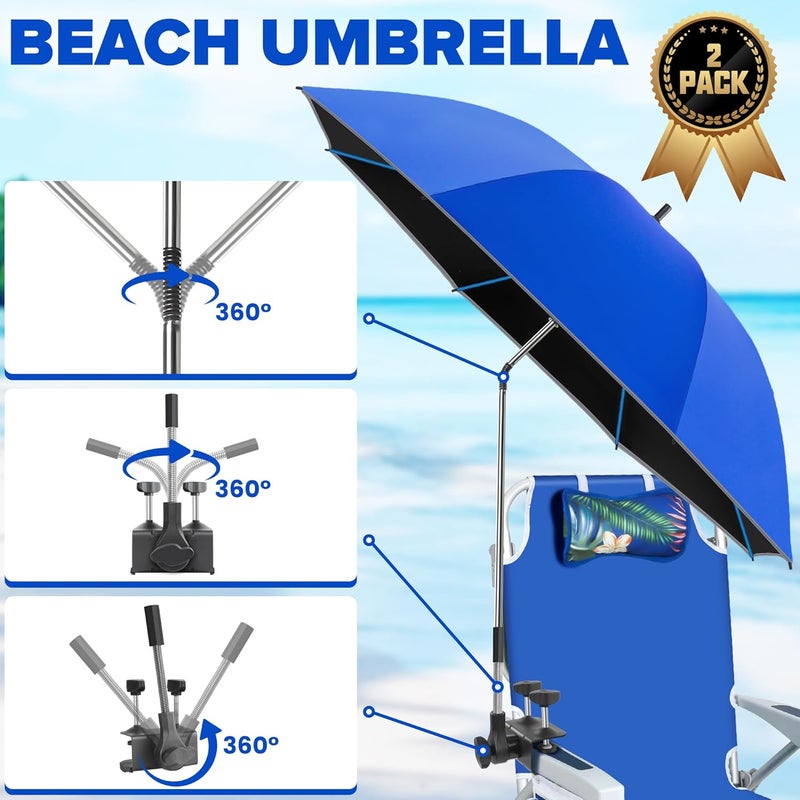 QTREE intelligence Beach Umbrella,2PACK 48.7inch Chair Umbrella with Clamp adjustable 360°,UV Protection Large Camping Chair Umbrellas for Camping chair, Glof Cart,Table（Chair,Table not include） - Image 3